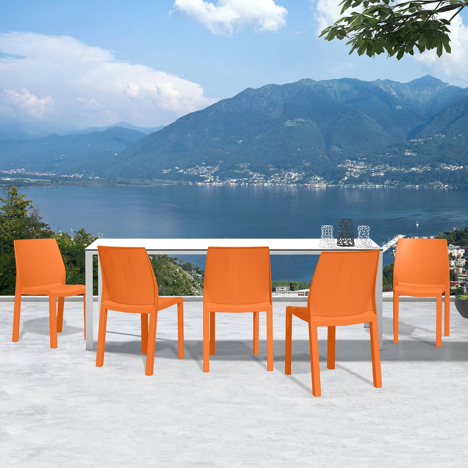 WRGHOME Palma Modern Outdoor/Indoor Plastic Resin Stacking Patio Dining Chairs  (Set of 2) - ORANGE