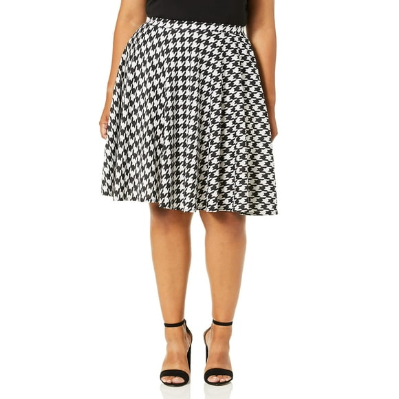 Star Vixen womens Knee Length Full Skater Skirt, Black/Ivory Houndstooth Print, Medium US