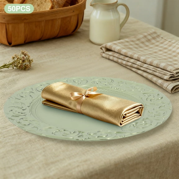 50 PCS Green Plastic Decorative Plate 13in Charger Plates European Retro Antique Charger Plates for Birthday Parties Weddings