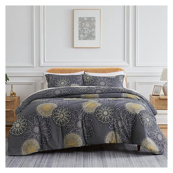 Boho Floral Paisley Down Alternative Comforter Bedding Set California King Black