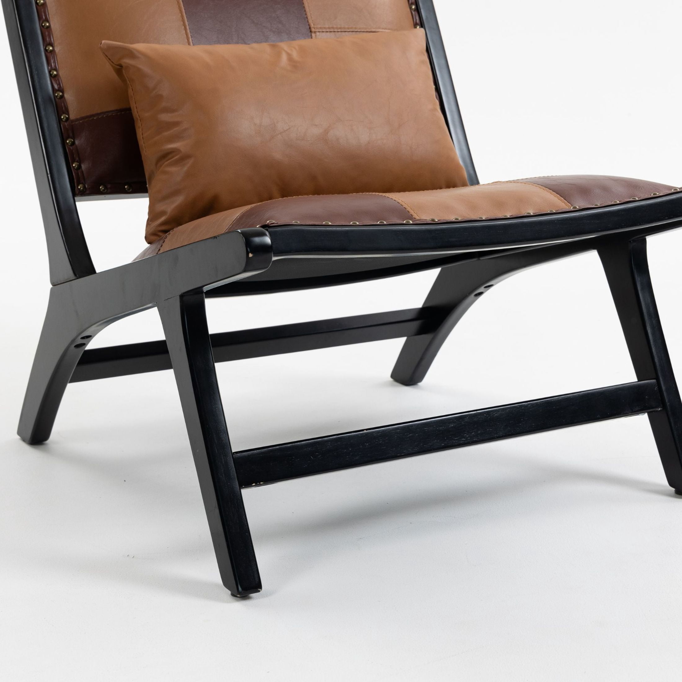 GDF Studio Alida Modern Boho Solid Wood Lounge Chair & Side Chair, PU Leather Upholstered Accent Chair, Antique Brown