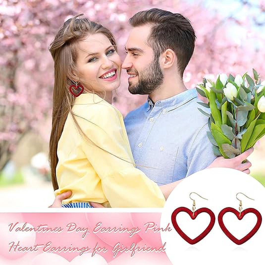 Valentine's Day Heart Dangle Earrings For Women – Red & Gold Interlocking Hearts, Romantic Gift - View #10