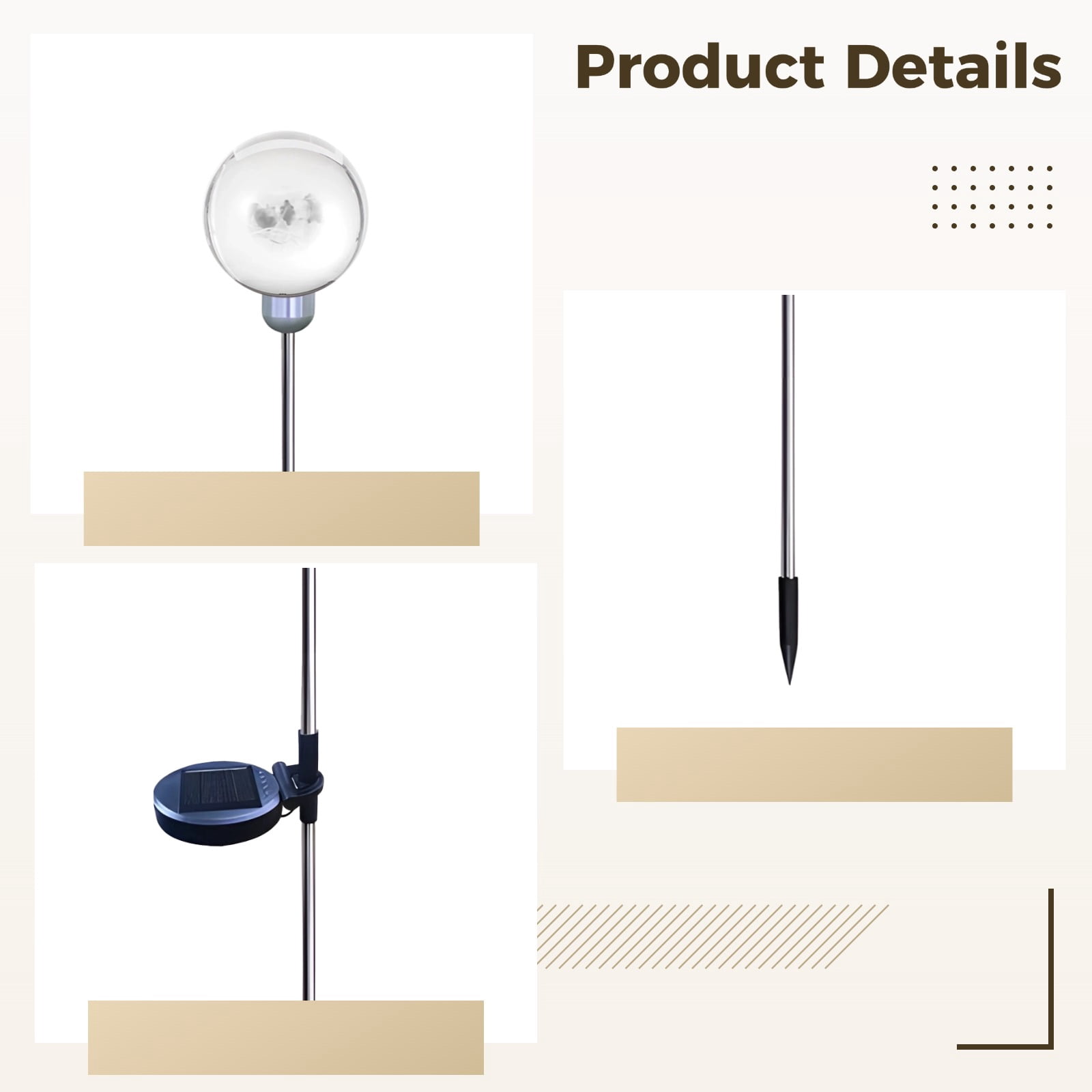 4 PCS Solar Flower Lights Outdoor, Stainless Steel PVC Globe Decorative Lights, 8-CM Diameter, 2.5W Solar Powered with 16 LEDs, IP65 Waterproof Reeds Lights for Lawn and Garden