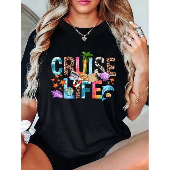 Family Cruise Life Cruise Outfits for Women 2026 Matching T-Shirt - 100% Cotton T Shirts for Women, Summer Tops Clothes,Suitable For All Seasons