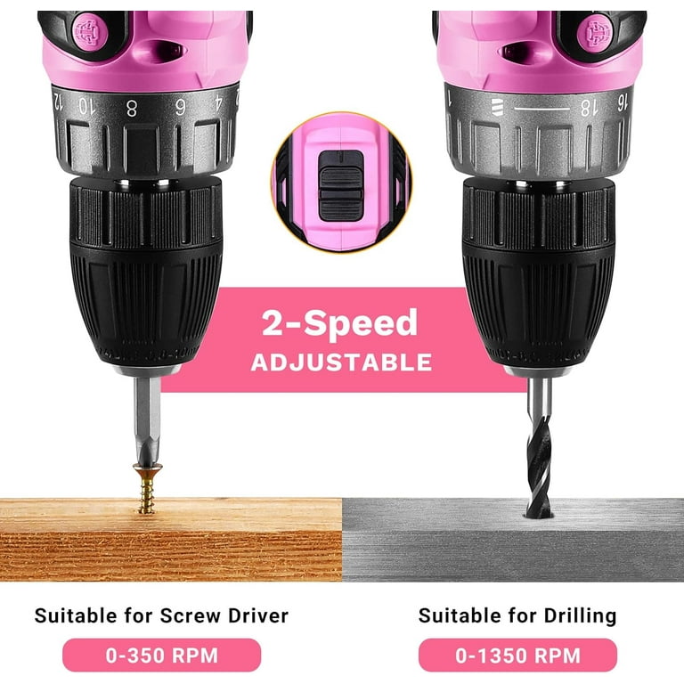 Power Drill Cordless: DEKO PRO Pink Cordless Drill 20V Electric