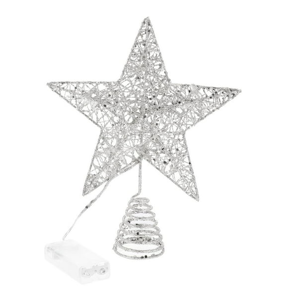 Christmas Star Tree Topper Lights, 10 inch 20 LEDs with Battery Powered Star Treetop Light for Xmas Tree Decoration, Indoor and Outdoor, Silver