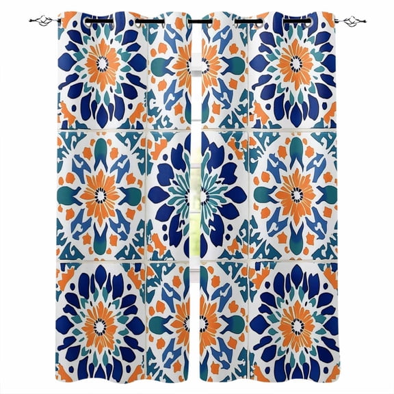 Colorful Flowers Blackout Curtains for Bedroom Living Room Darkening Curtains 84 Inch Length 2 Panels Set Boho Ethnic Abstract Floral Plaid Window Curtain Window Treatment Grommet Drapes 42"x84"