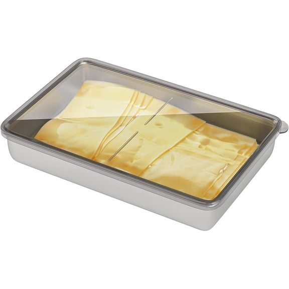 Siloon Cheese Container for Refrigerator, Stainless Steel Airtight Deli Meat Storage Containers for Fridge Dishwasher Safe Kitchen Fridge Organizers and Storage with Elevated Base