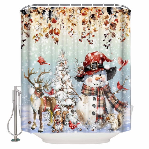 Christmas Snowman Bathroom Shower Curtains with 12 Hooks Polyester Waterproof Shower Curtain for Stalls and Bathtubs Xmas Tree Snowflake Eucalyptus Decorative Bathroom Privacy Curtain 60x72 Inches