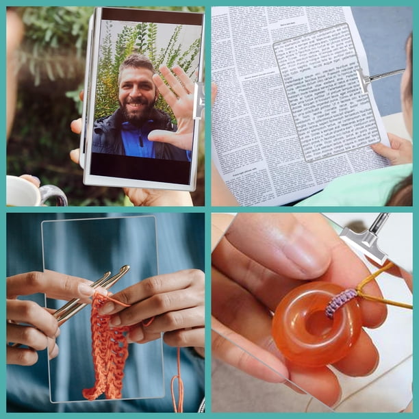 Kearding Lupa 4X Manos Libres Reduce La Fatiga Ocular Lupa Flexible De Página Completa para Personas Mayores Muebles de oficina en casa plata