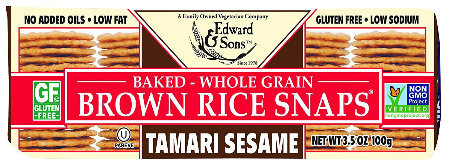 Edward & Sons Baked Brown Rice Snaps Tamari Sesame 3.5 oz Pack of 2