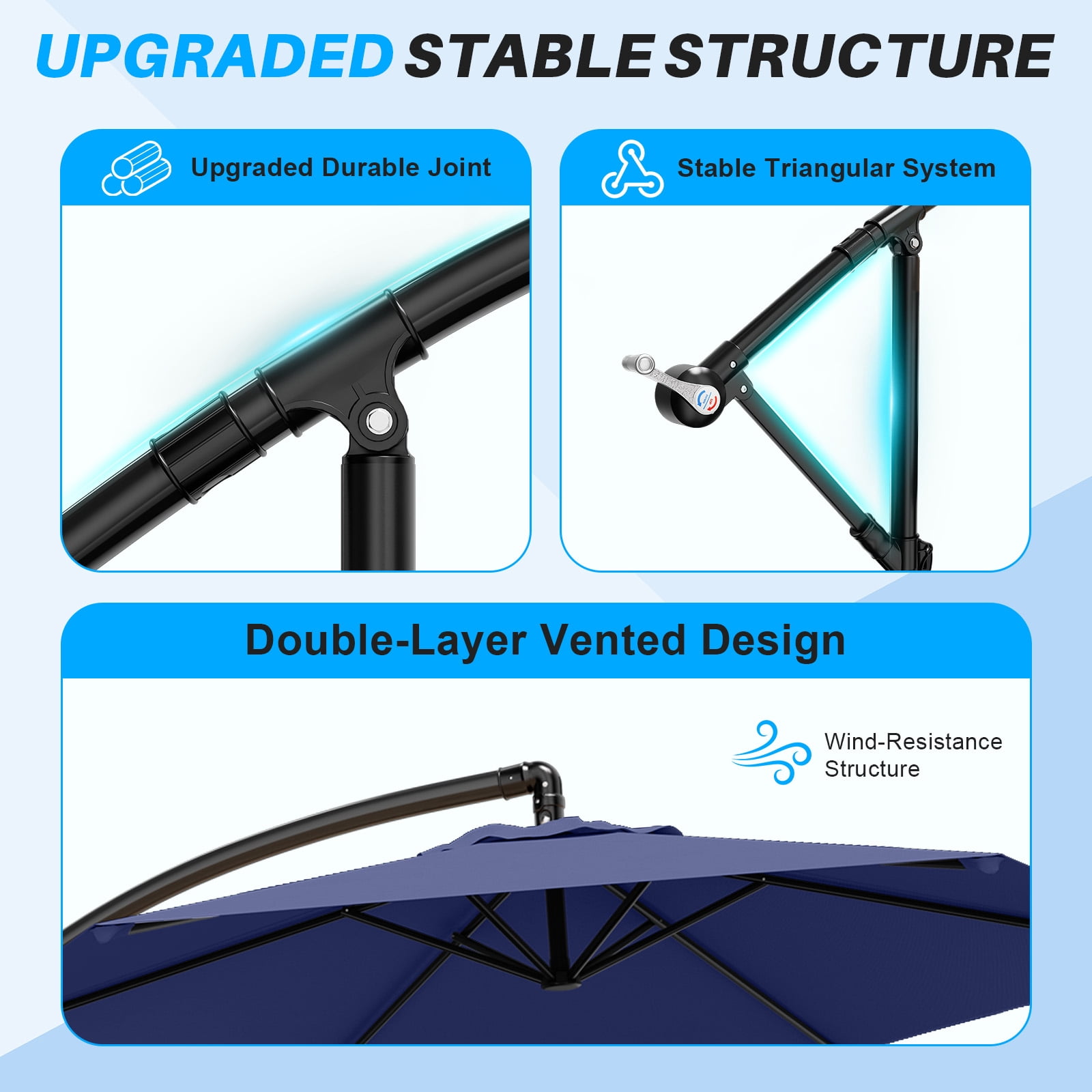 Easthome 10ft Offset Hanging Market Patio Umbrella for Backyard, Poolside, Lawn and Garden w/Easy Tilt Adjustment, Polyester Shade, 6 Ribs - Navy