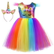Wehilion Dreams Unicorn Costume for Girls 3-10 Year Old, Halloween Sequin Tulle Birthday Party Costume Dress Up Clothes