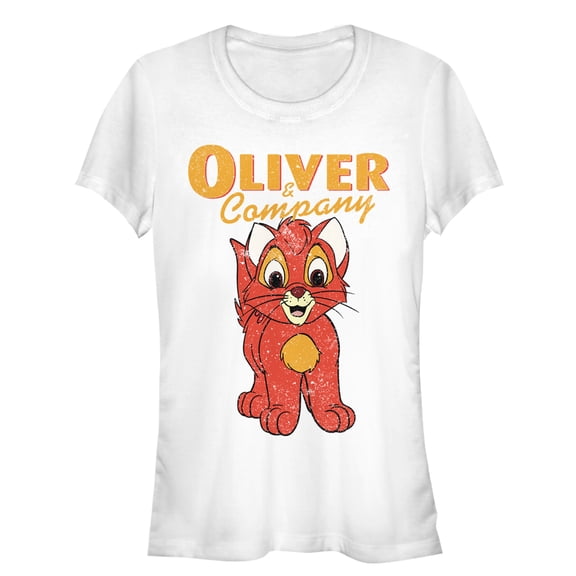 Junior's Oliver & Company Kitten Portrait  Graphic Tee White Large