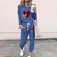 thumbnail image 1 of Puntoco Conjunto de pijama cómodo para mujer, con estampado de letras de invierno, cuello redondo, manga larga, pantalones, ropa informal para el hogar, 1 of 4