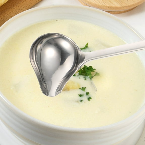 Homoyoyo Stainless Steel Serving Ladle Spoon Set with Drip-Free Spout, Professional Kitchen Utensil for Cooking and Serving