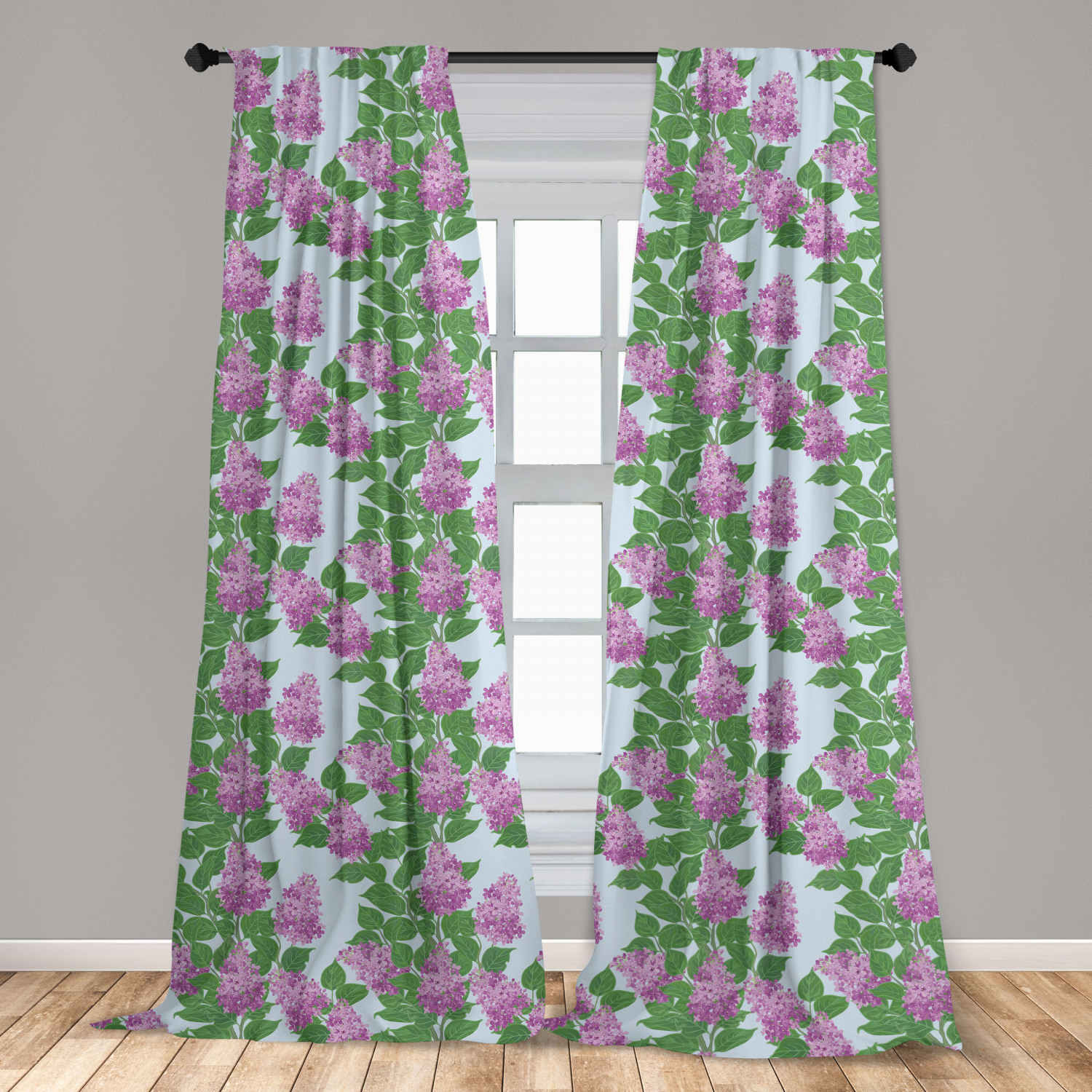 Lilac Curtains 2 Panels Set, Bouquets of Flowering Twigs Summer Foliage