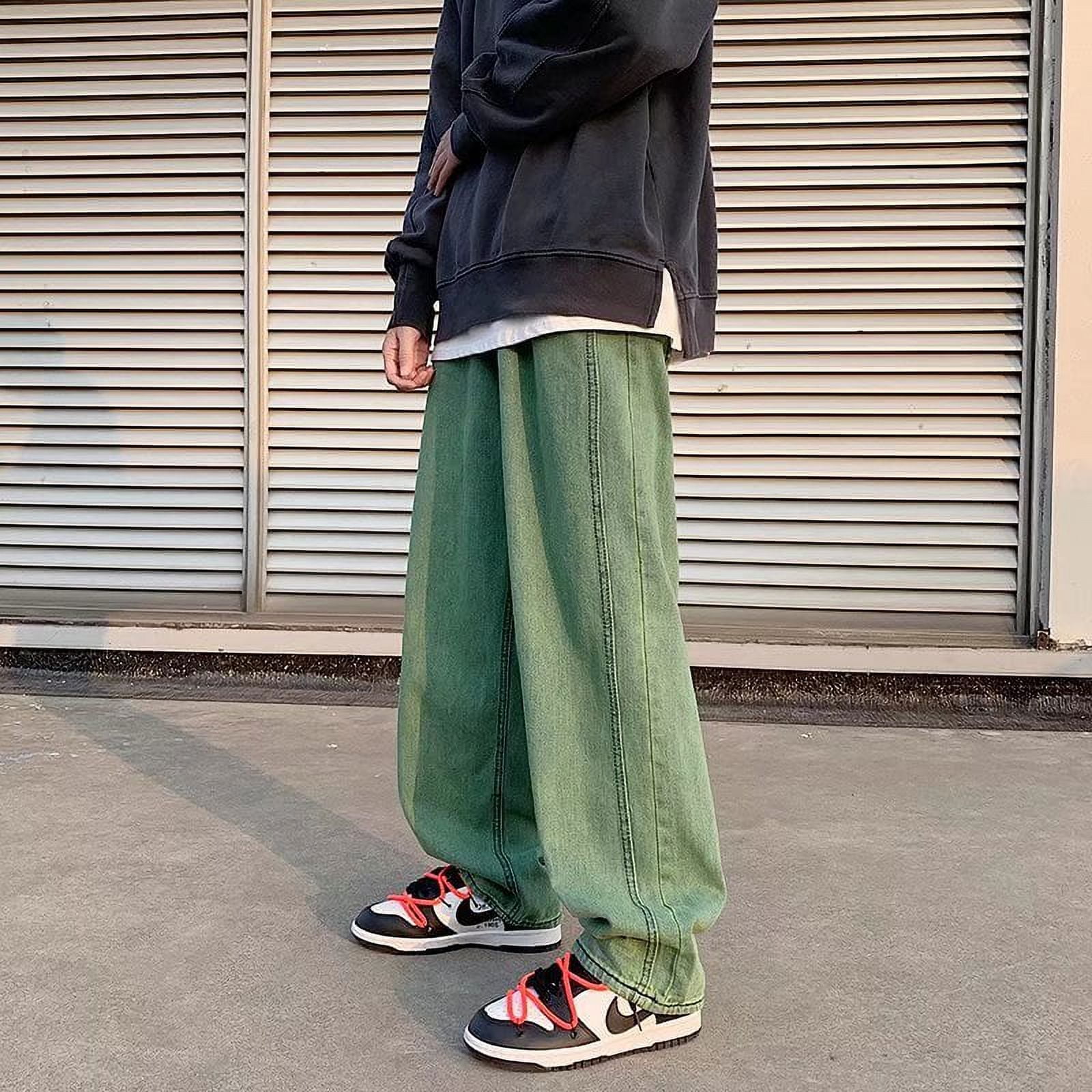 Cargo Jeans Men's Hong Kong Style Trend Street Baggy Green Cargo Jeans Men's Hong Kong Style Trend Street Baggy Green