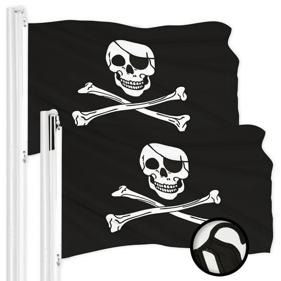 G128 2 Pack: Pirate Jolly Roger Bones Flag | 2x3 Ft | ToughWeave Series Embroidered 300D Polyester | Novelty Flag, Embroidered Design, Indoor/Outdoor, Brass Grommets
