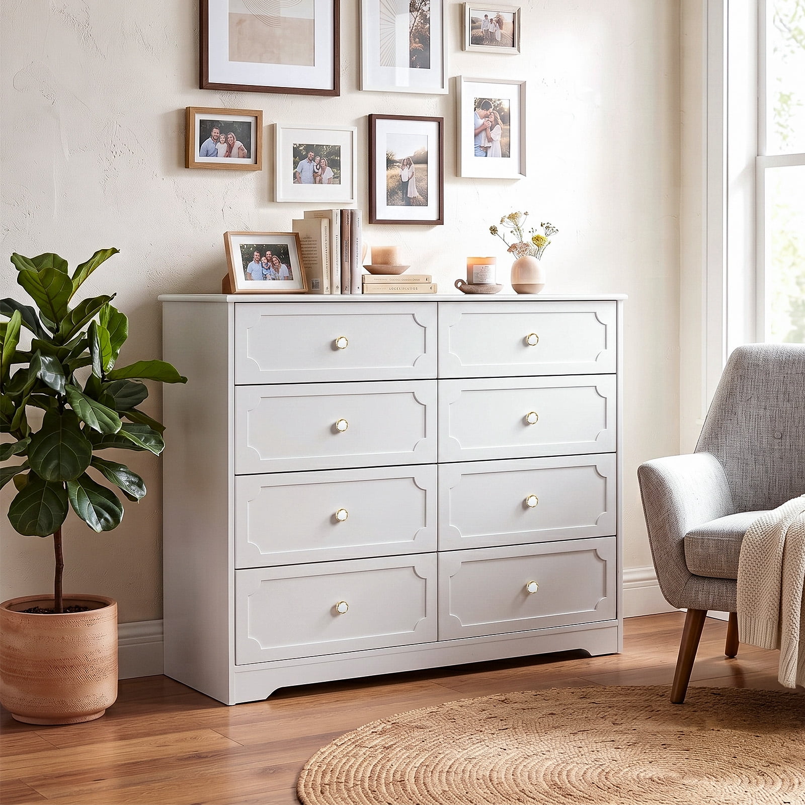 8-Drawer Painted Drawer Cabinet, White 41.34*14.96*35.43in