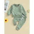 thumbnail image 3 of Baby Girls Fall Outfit 6M 12M 18M 24M 3Y Flower Print Long Sleeve Crew Neck Sweatshirt Sweatpants Fall Clothes, 3 of 10