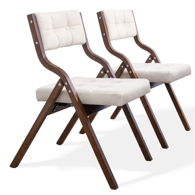 Sillas plegables HOMEFUN acolchadas de madera con cojín, paquete de 2 unidades, color camel