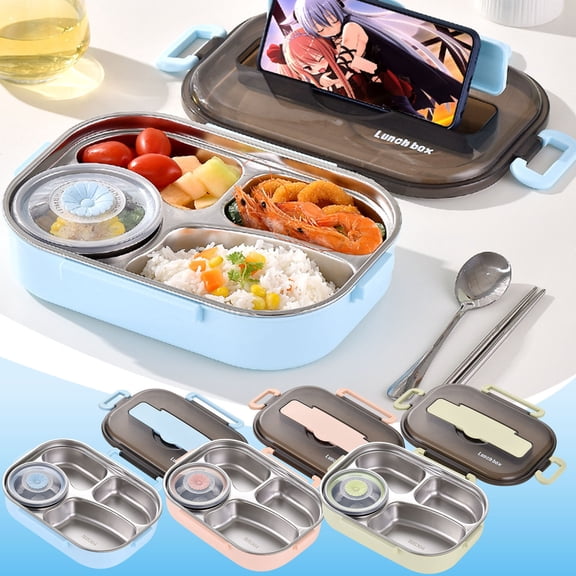 Thermal Insulation Bento 4 Grids Lunch Box With Soup Bowl, Portable Stainless Steel Lunch Container Set for Office Picnic Outdoor, Leak-Proof Lunch Box