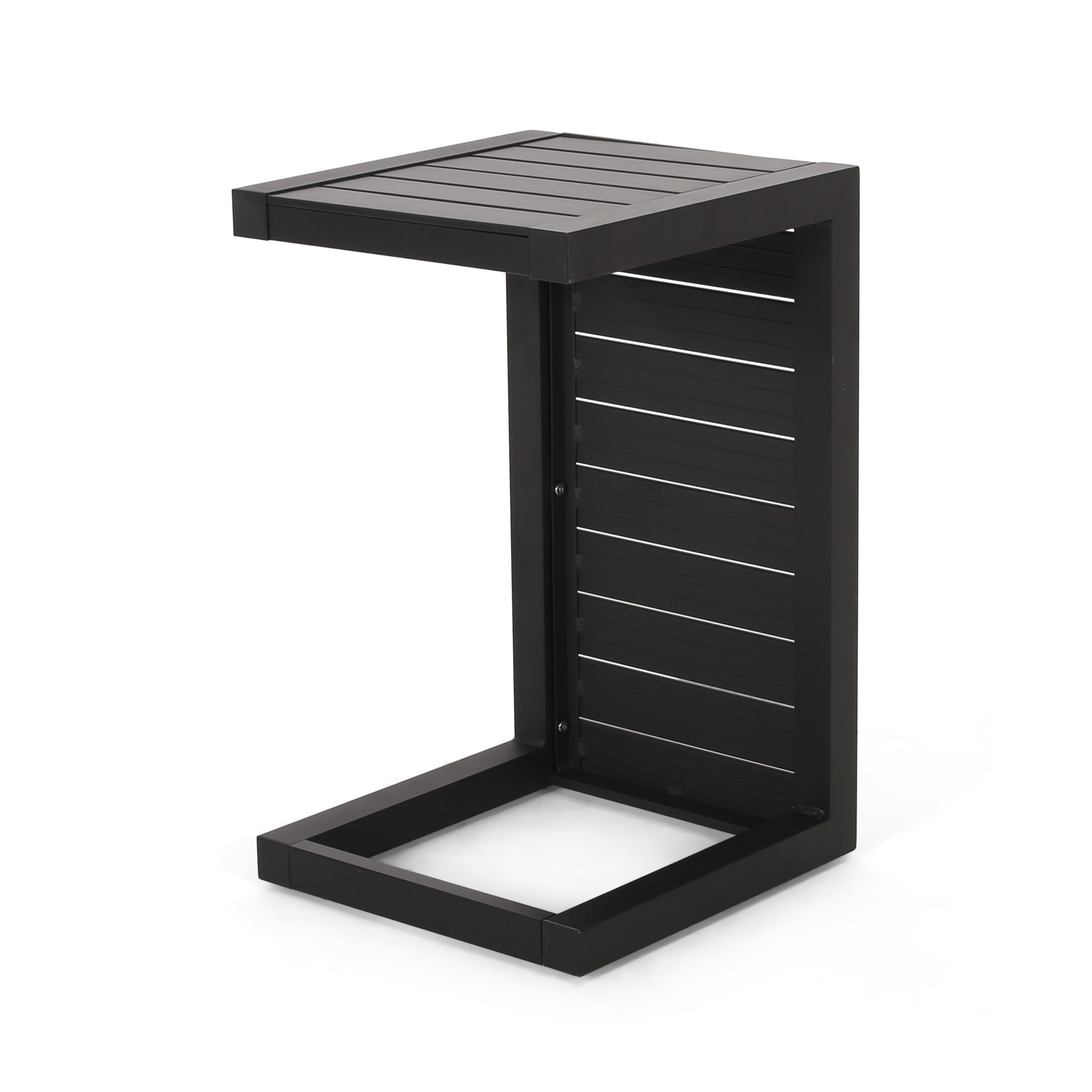 Outdoor Aluminum C Shaped Side Table, Space Saving Accent Table for Patio Garden, Black
