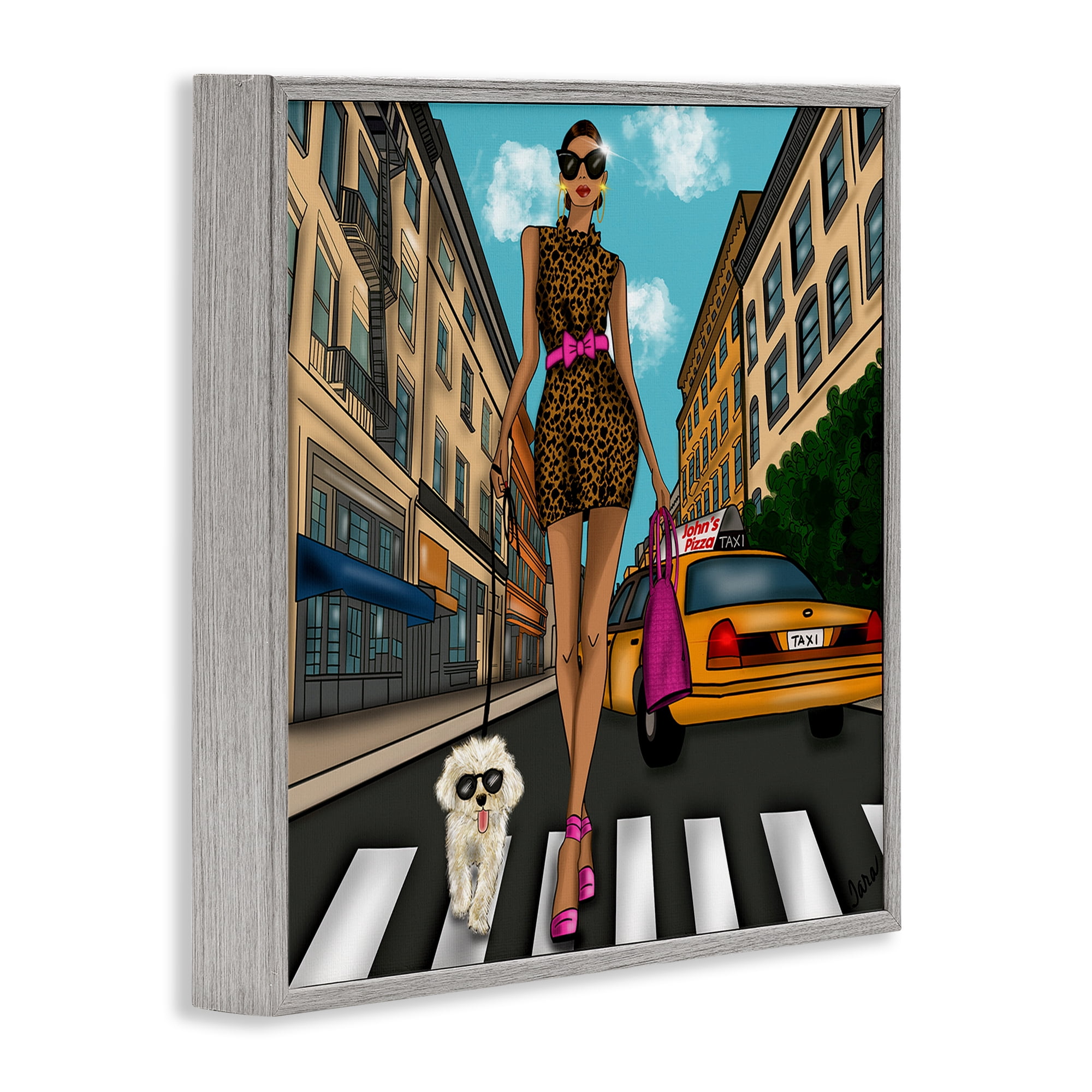 Stupell Industries Fashion Girl in Big City Gray Framed Giclee Art, design by Tara Boone