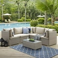 thumbnail image 2 of Modern Contemporary Urban Outdoor Patio Balcony Garden Furniture Lounge Sectional Sofa and Table Set, Sunbrella Rattan Wicker, Light Gray Beige, 2 of 5