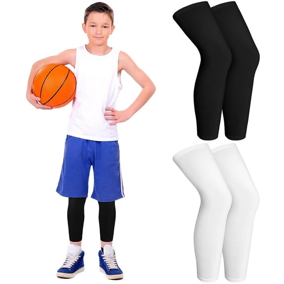 Kids Long Compression Leg Sleeves Non Slip UV Protection Thigh Calf for Boy Girl Youth Basketball Running Sport
