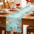 thumbnail image 5 of Blue Coastal Cotton Linen Table Runner for Dining Kitchen, Summer Nautical Beach Coral Starfish Wedding Outdoor Party Tablerunners Decoration, Dresser Scarf Coffee Tablecloth Runners 13x70 Inches, 5 of 9