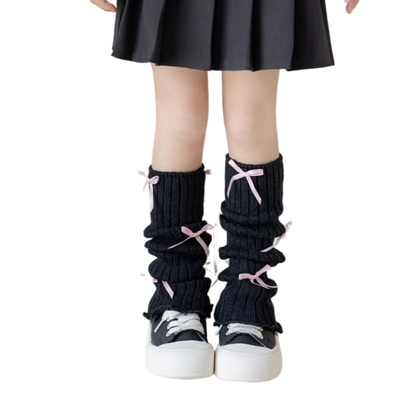 LIZENG Children's and Girls' Socks Set Autumn/Winter Bow Stacked Socks Long Tube Full Body Bow Ballet Style Knitted Leg Set