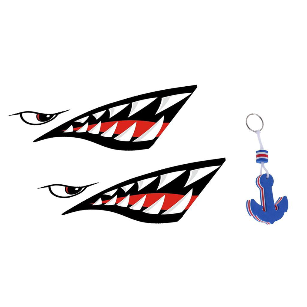 Blue Anchor Floating Key Chain Key 2 Pieces Shark Teeth Mouth Decals Stickers 