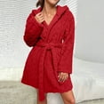 thumbnail image 2 of Horkkom House Robes for Women Fleece Fuzzy Short Bathrobe Soft Comfy Shower Robe with Hood Strap L, 2 of 7