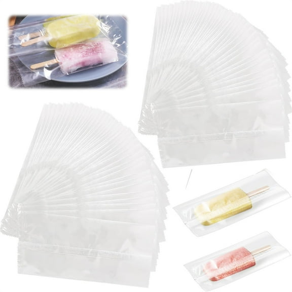 Scheam 400 Pcs Plastic Hot Sealing Ice Popsicles Bags,Disaposable Clear Ice Cream Wrappers,Sealable Packing Containers,Thick Candy Pouch,for Home Kitchen Shop Party (3.1×7.4")