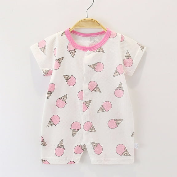 Nrmvnmi Newborn Baby Boys Girls Romper Clothes Ice-cream Cone Print Romper Short Sleeve Round Neck Cotton Jumpsuits One Piece Outfit For 1-18 Months
