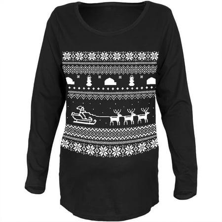 santa sleigh ugly christmas sweater black womens soft maternity long sleeve t shirt walmartcom - Black Christmas Sweater santa sleigh ugly christmas sweater black womens soft maternity long sleeve t shirt walmartcom - Black Christmas Sweater