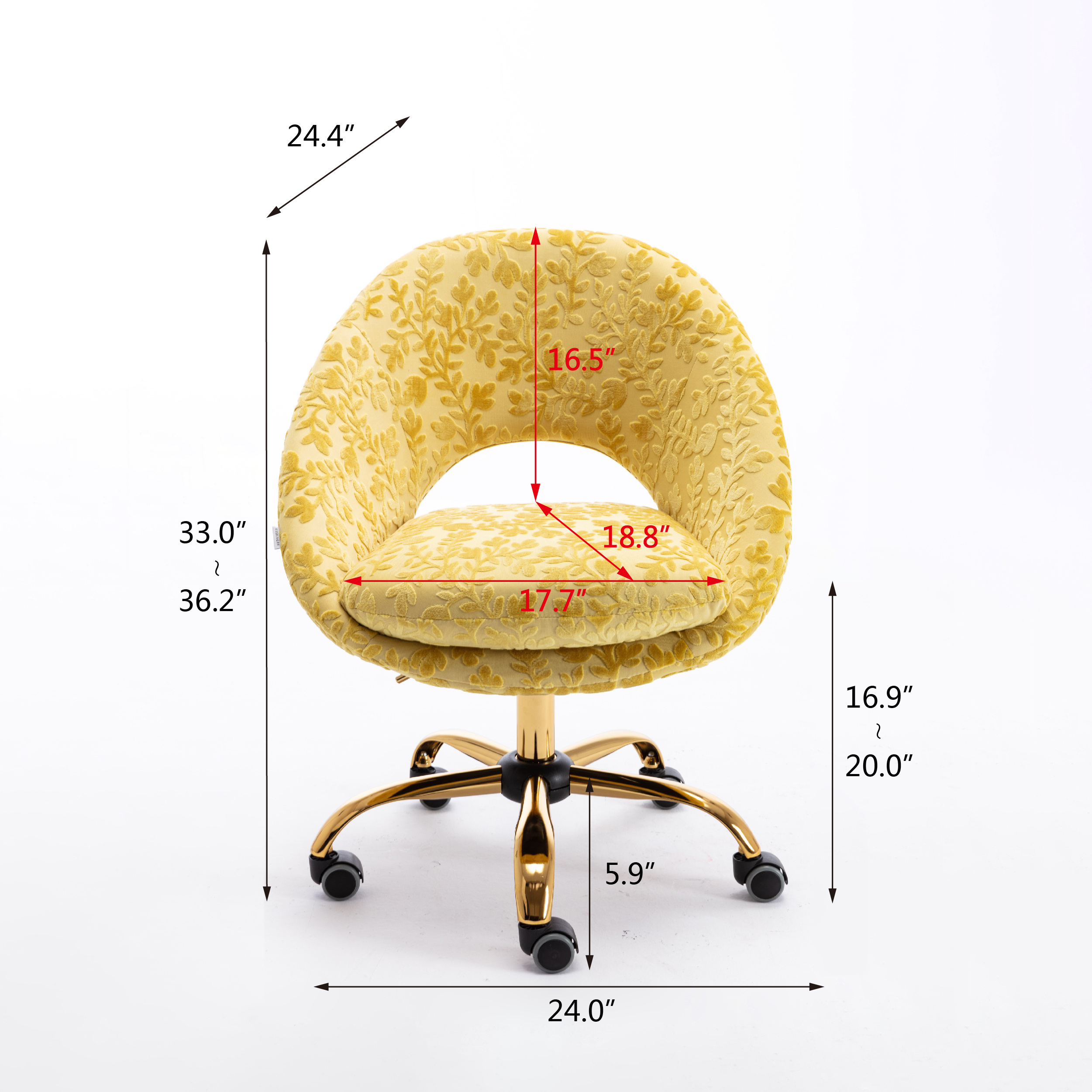 Vanity Upholstered Chair, Bedroom Chair, Swivel office Chair for Living Room/Bed Room, Modern Leisure Office 360° Swivel Height Adjustable Chair, Small Desk Chair Yellow