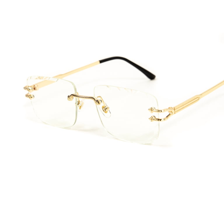 Retro Rimless Sunglasses Gold Metal Frameless Rectangle Minimalist Chic Ben Sherman 90s Vintage Frameless Sunglasses. Minimal Brown  main image 3