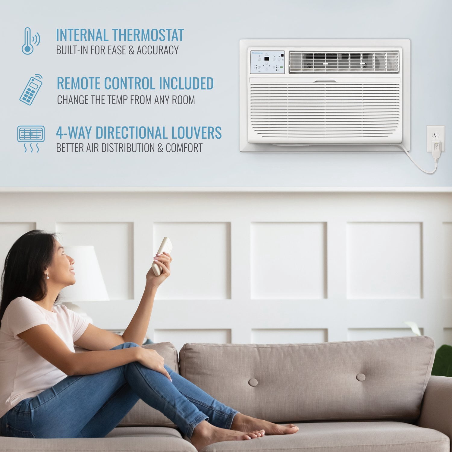 Keystone 12,000 BTU 230V Through-the-Wall Air Conditioner with Follow Me LCD Remote Control, KSTAT12-2D