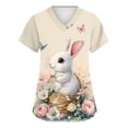 thumbnail image 2 of Fabrcox S-5XL Easter Scrub Tops Women Plus Size Egg Bunny Rabbit Print Holiday Scrubs Short Sleeve V Neck Nurse Uniform with Pockets, 2 of 5