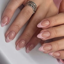Light Pink French Tip Press on Nails Short Almond Nails Press ons French Tip Glue on Nails for Women DIY Acrylic Gel Nail Natural Thick Extra Short Fake Nail 24Pcs