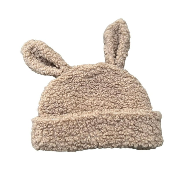Gorro holgado de dibujos animados para mujer, gorro de invierno cálido con orejas de conejo, ligero y suave. caqui