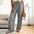 thumbnail image 2 of GEWSEY Womens Wide Leg Striped Plaid Pants Casual Barrel Loose Drawstring Low Waist Palazzo Harem Pants with Pockets (Grey, M), 2 of 9