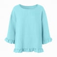 thumbnail image 6 of Towmus Womens 3/4 Sleeve Tops Knit Cotton Ladies Blouses Crew Neck T Shirts for Women Loose Fit Ruffle Sleeve Tunic Tops, S, Sky Blue, 6 of 8