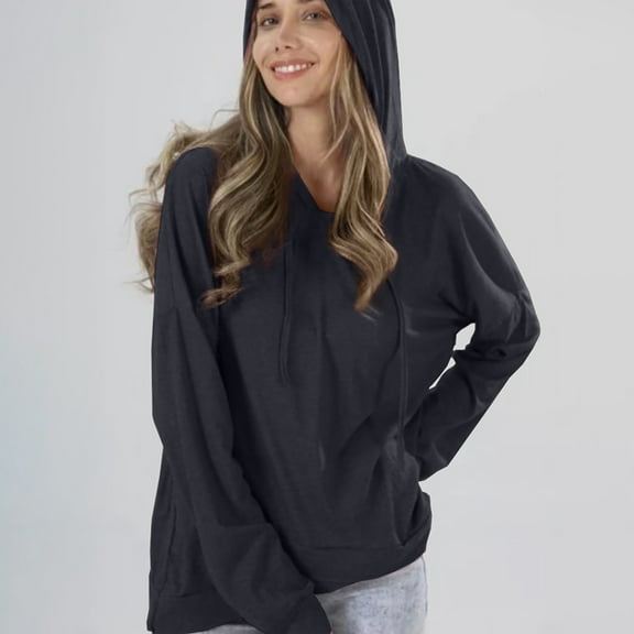 Xcmzpl Hoodies for Women Plus Size Solid Color Hooded Sweatshirt Travel Pullover Tops Workout Long Sleeve T-shirts Winter Fashion