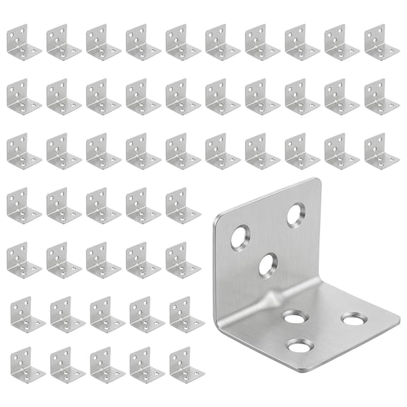 DEXIMRO 50Pcs Stainless Steel Angle Brackets,1.2” x 1.2” x 0.79” Wide Small Corner Brace for Joining Furniture, Heavy Duty 90 Degree L Shape Corner Bracket, Right Angle Bracket for Wood Cabinets
