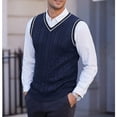 thumbnail image 2 of Chaleco de hombre tejido sin mangas casual cuello en V chaleco engrosado camisa de fondo, 2 of 6