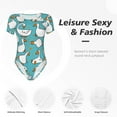 thumbnail image 4 of KLL Women 's Crew Neck Bodysuit Jumpsuits Cartoon Funny Goose Print Short onesies Stretch T Shirts, 4 of 7